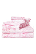 Pink patterned cotton wash cloth stack, neatly folded