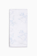 Cotton hand towel, white with light blue floral pattern, rectangular folded
