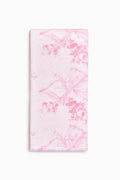 Cotton hand towel, white with pink floral pattern, rectangular folded