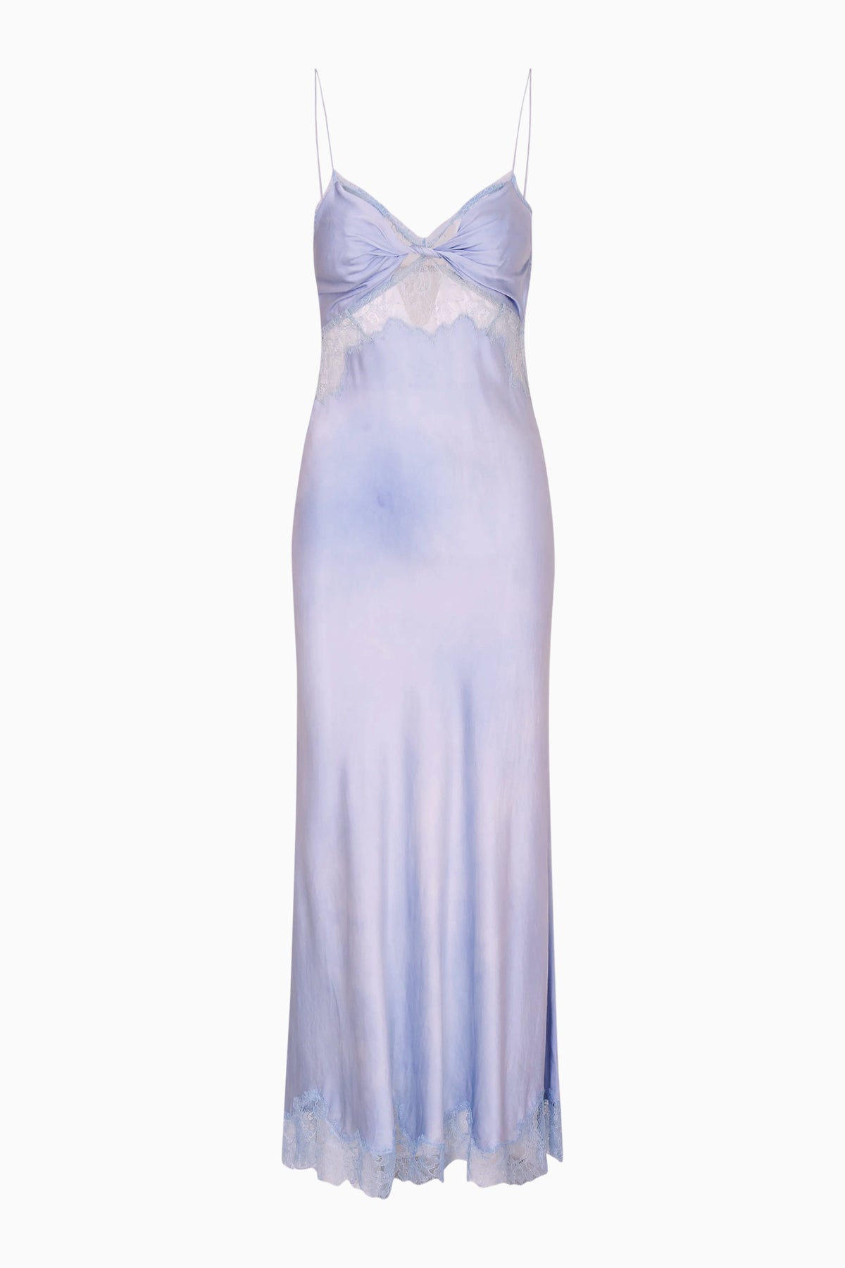 Light blue silk-blend maxi dress with spaghetti straps and knotted bust detail