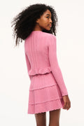 Girls pink pointelle cardigan in long-sleeve knit, button front, tiered ruffle hem