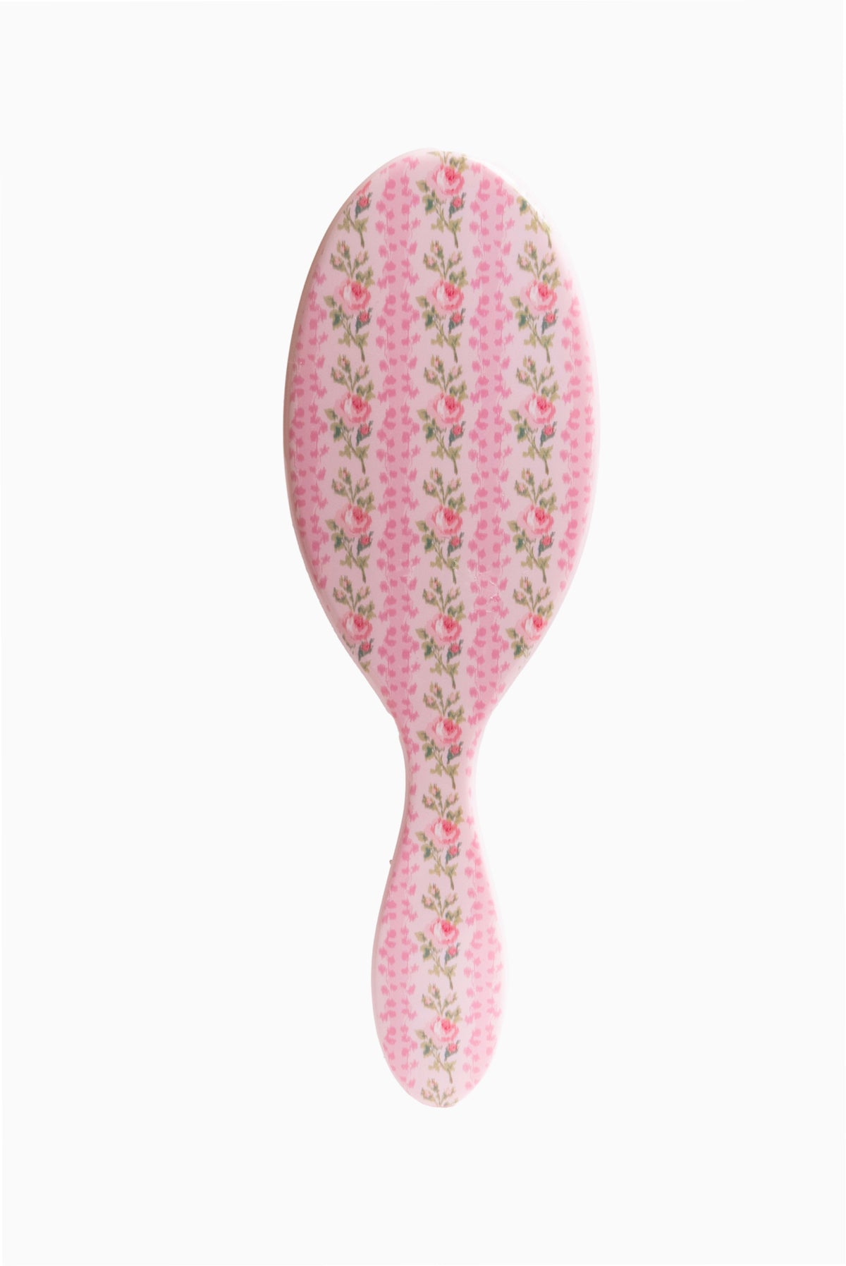 Pink floral hair detangling brush with wide oval head