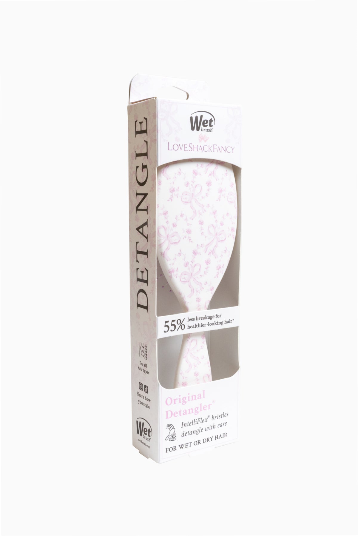 Wet x LoveShackFancy original detangler box with Coquette Bow pink pattern