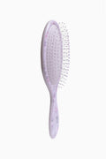 Purple floral hair detangling brush with side view of bristles