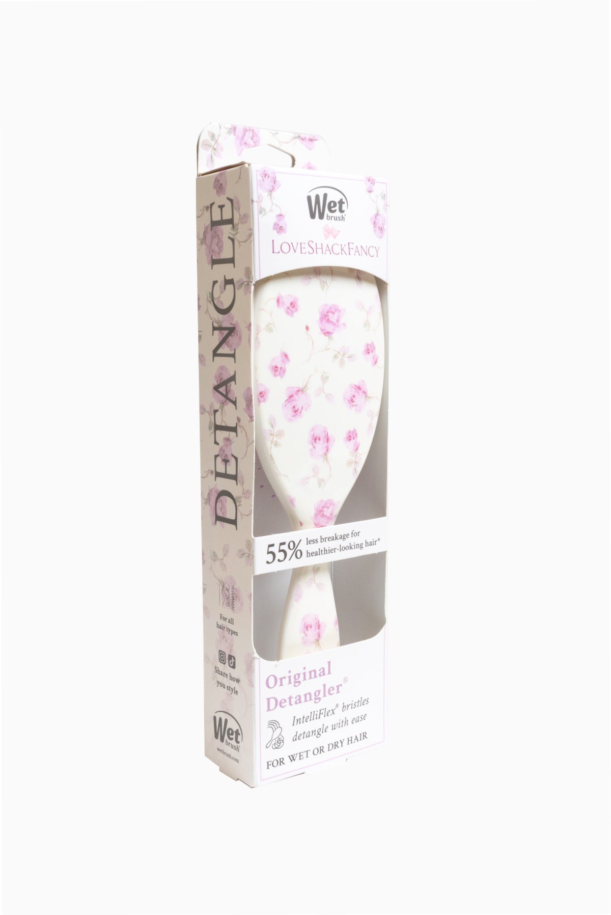 Wet Brush Original Detangler Ribbon Rosa, floral packaging box with brush silhouette