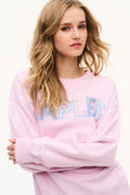 Palo Location pullover in pale pink with 'NAPLES' graphic close-up