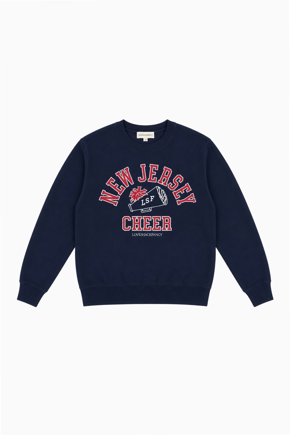 Navy cheer pullover sweatshirt with bold New Jersey Cheer chest graphic
