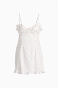 Floral cotton mini dress with spaghetti straps and allover small pink flower print