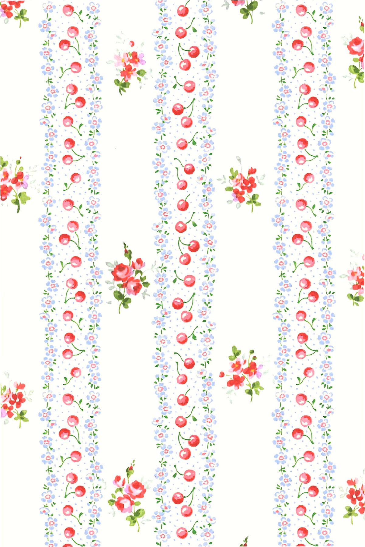 Cherry and floral stripe fabric print for tween Avenora dress