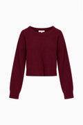 Merlot red pullover sweater with long sleeves and crew neckline