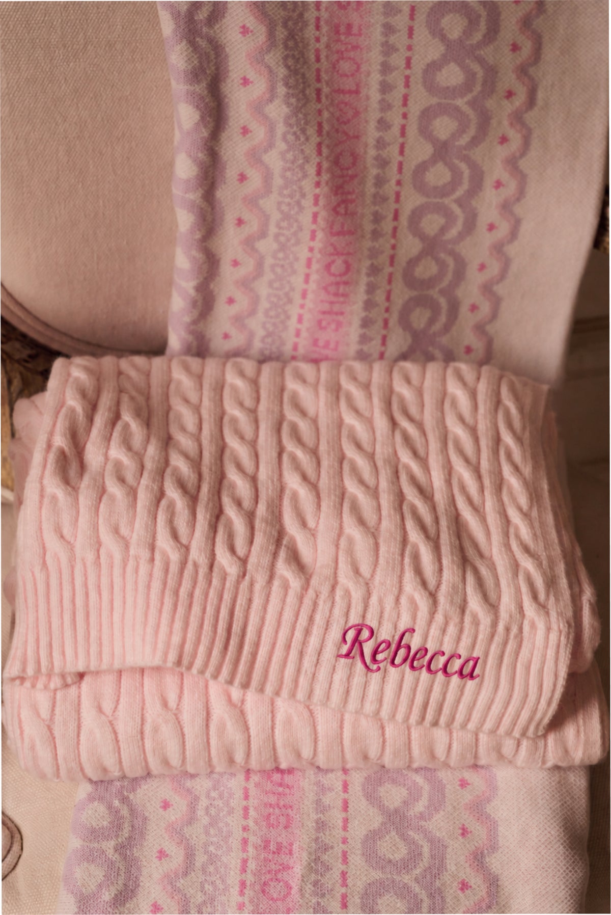 Powdered Peony Cable Knit Blanket