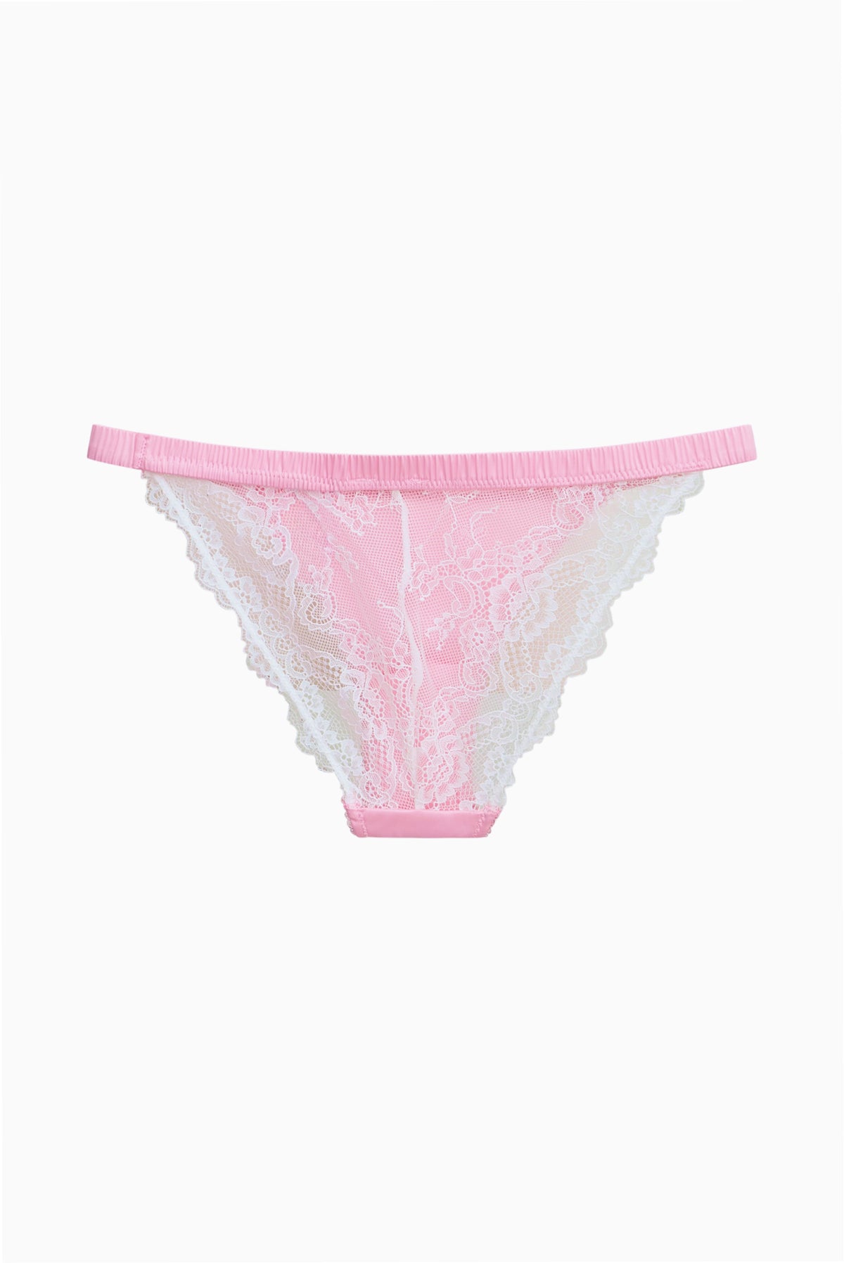 Pink lace panty with scalloped lace trim and elastic waistband
