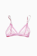 Baby pink lace bralette with triangle cups and adjustable shoulder straps