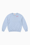 Light blue embroidered crewneck pullover sweatshirt with long sleeves