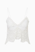 White crochet sleeveless top, V-neck lace front with spaghetti straps