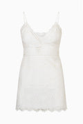 Eyelet cotton mini dress in optic white with V-neck and spaghetti straps