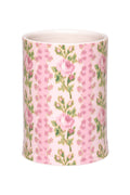 Junette porcelain tumbler with pink floral print and white interior rim