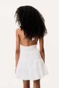 Tween cotton Victorian dress, sleeveless tiered white with scoop back