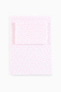 Light pink printed cotton sheet set, flat folded view