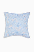 Quilted floral pillow in light blue with diamond stitching, square