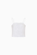 Girls white cotton lace camisole top with thin spaghetti straps and gathered bust