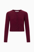 Burgundy cashmere cardigan with round neck and button front