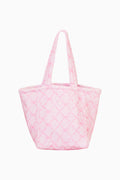 Pink terry tote bag with diamond lattice pattern