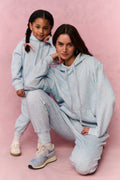 Light blue cotton hoodie set with hood and drawstring, front pouch pocket, joggers included