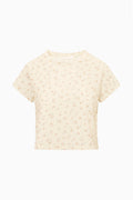 Lemon ditsy floral cropped tee with short sleeves and crew neckline