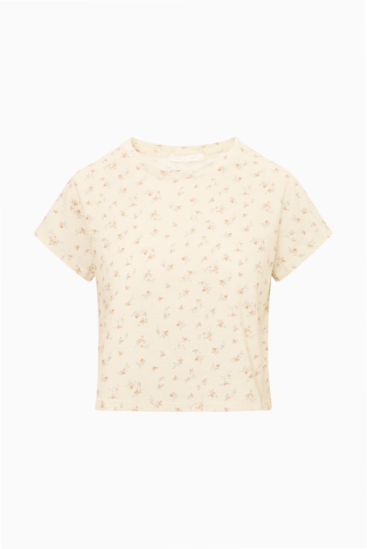 Lemon ditsy floral cropped tee with short sleeves and crew neckline