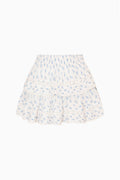 Blue printed tiered ruffle mini skirt with elastic waist