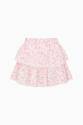Tiered ruffle mini skirt in light pink with small floral print