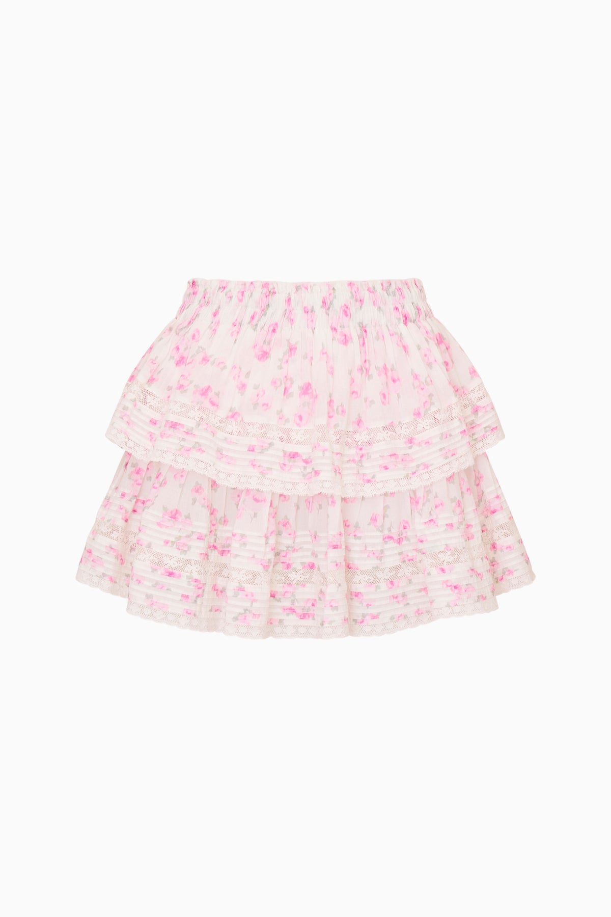 Tiered ruffle mini skirt in light pink with small floral print