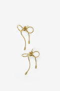Gold bow drop earrings with two dangling bar charms