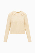 Ivory knit cotton pullover flat lay, textured yoke and ribbed long sleeves