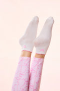 Doyenne cotton bow ankle socks, white with pink bow cuffs and pink bow pattern