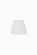 Girls floral cotton mini skirt with gathered waist and ruffled hem, light ivory