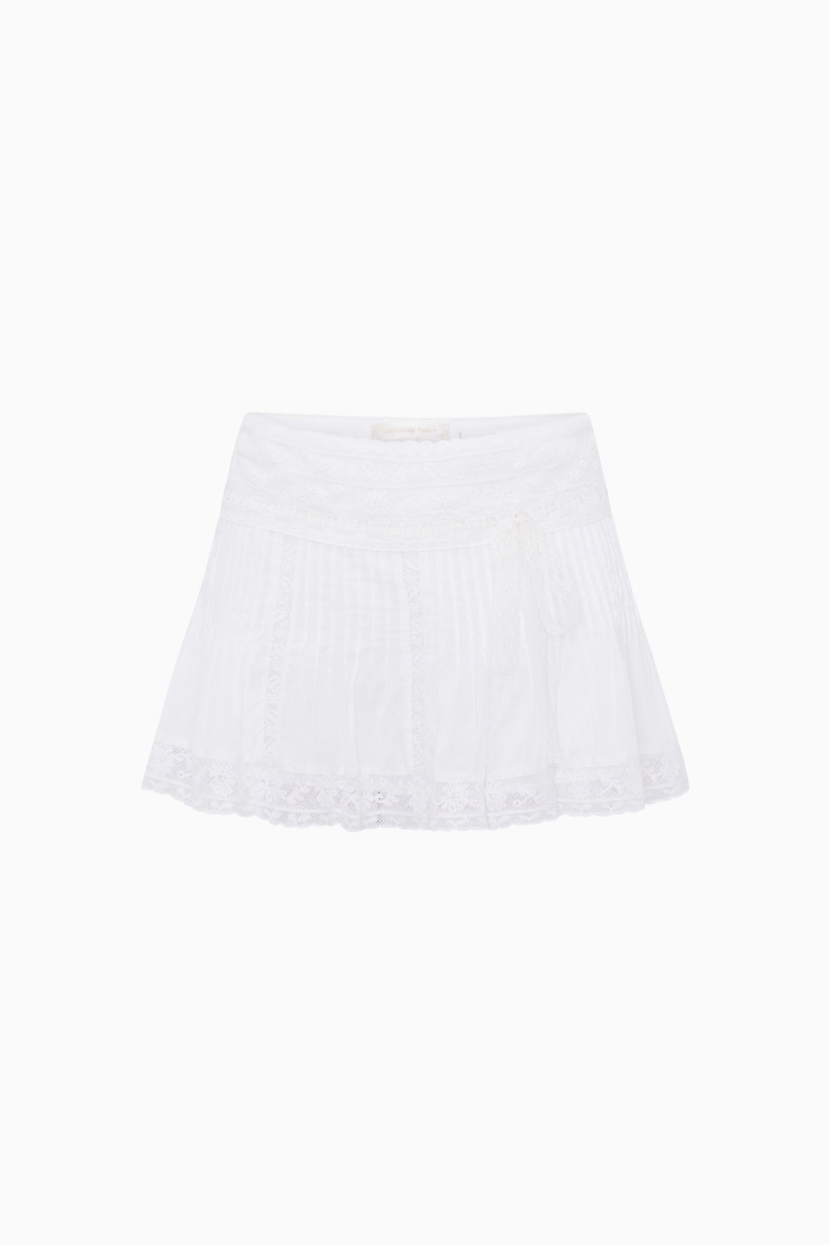 White cotton Victorian mini skirt with tiered ruffles and pintuck texture