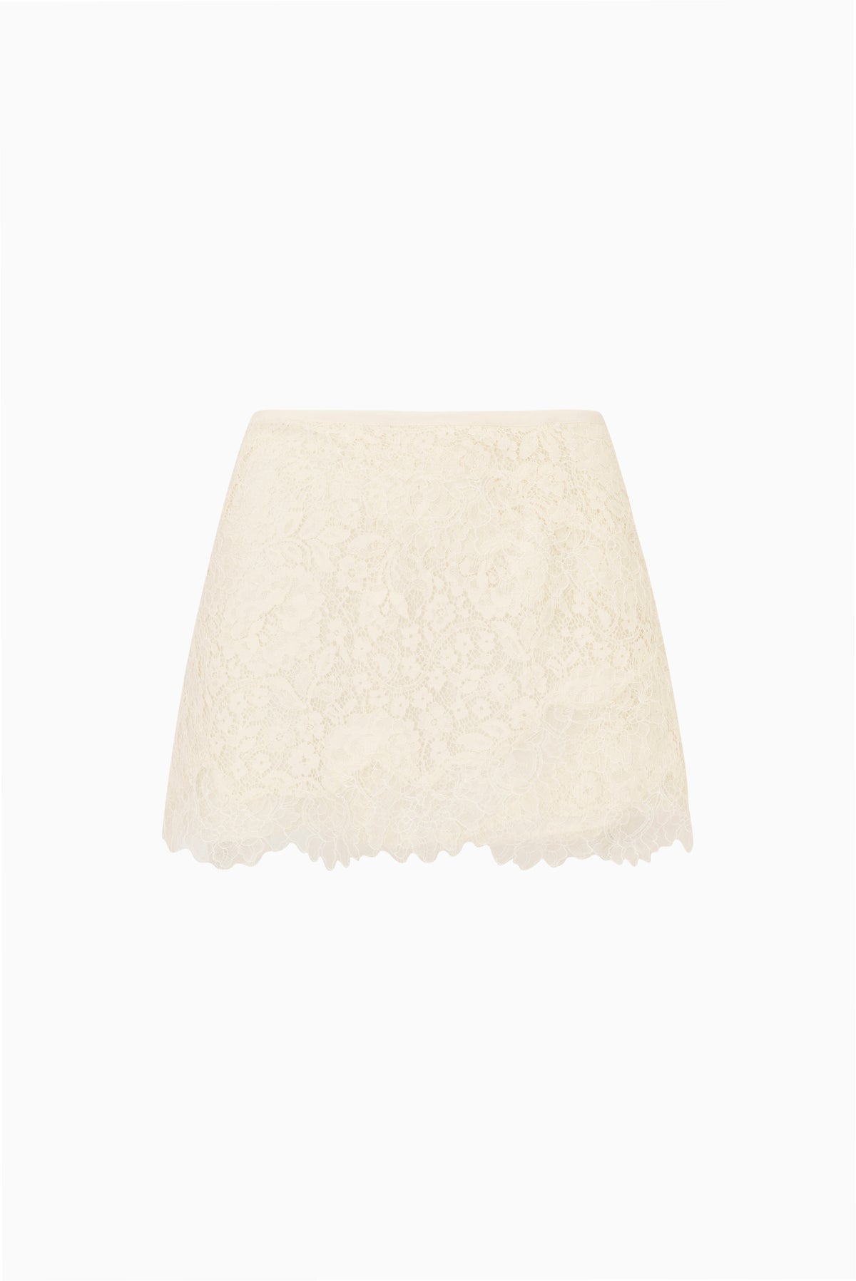 Off-white lace mini skirt with scalloped hem