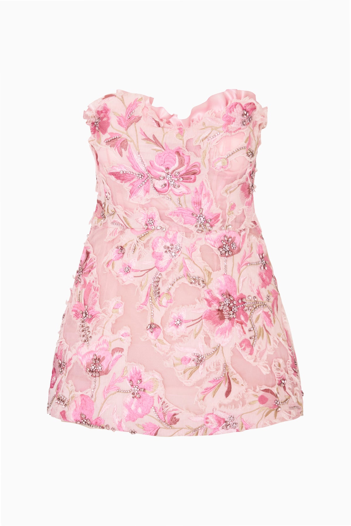 Sommaire Sculptural Appliqué strapless pink floral mini dress
