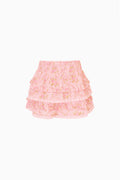 Girls' pink floral ruffled mini skirt with tiered layers