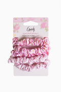 Satin scrunchie set of 5, pink ruffled hair ties (Ikat Rose)