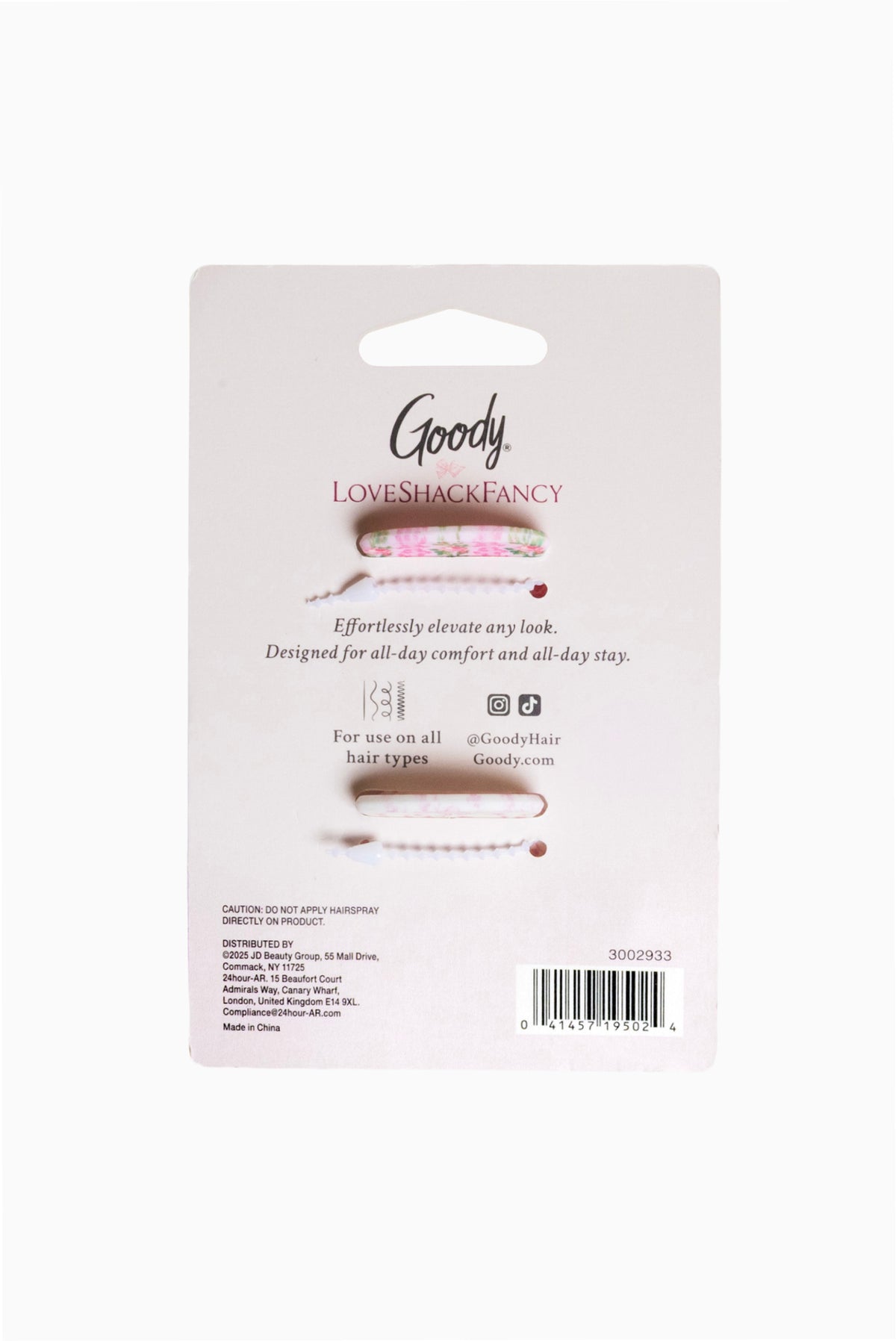Two-pack small claw clips on card, pink floral bow design