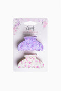 Set of two small claw hair clips in purple and pink floral designs