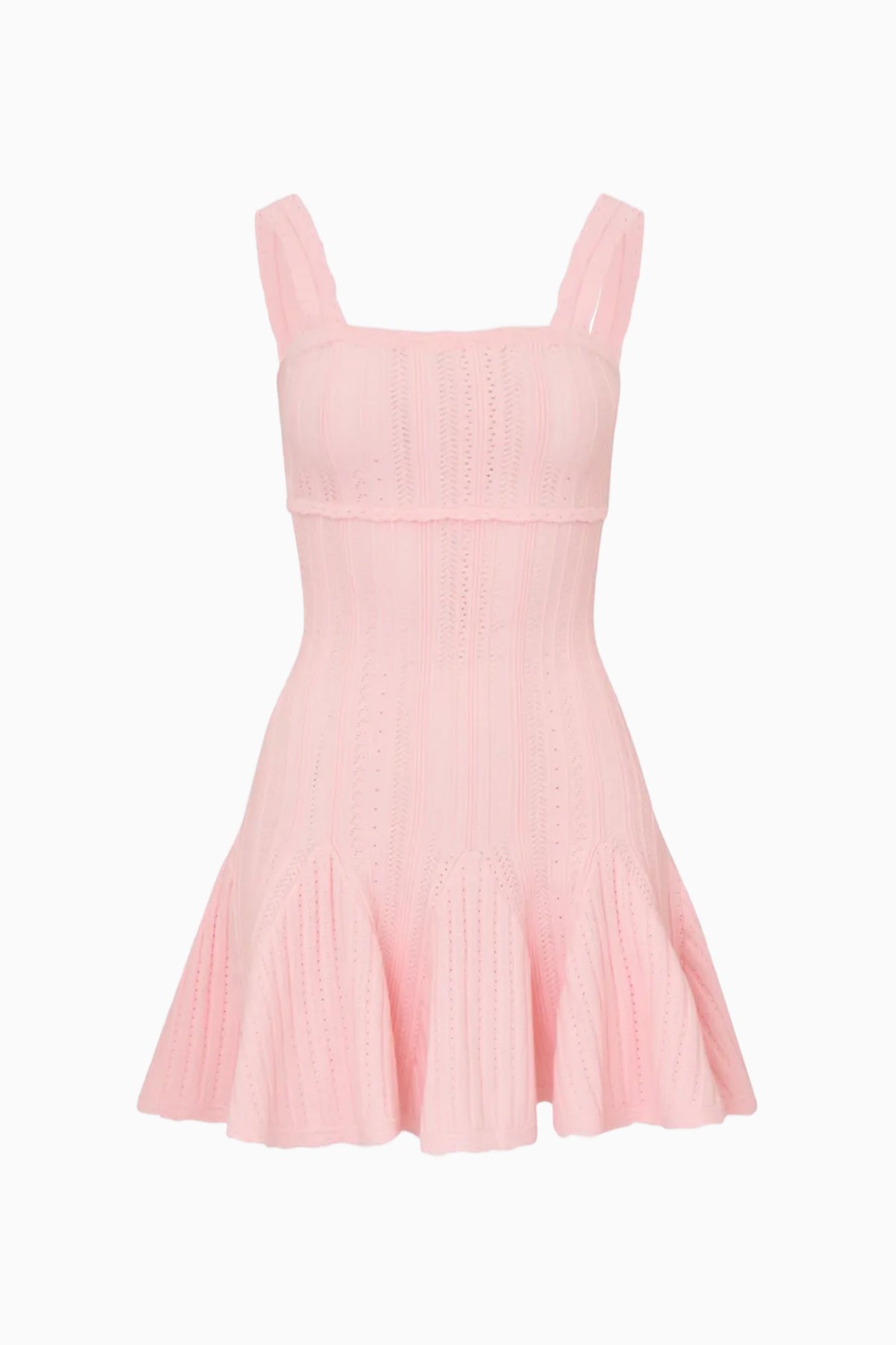 Pink stretch pointelle mini dress with square neckline and spaghetti straps