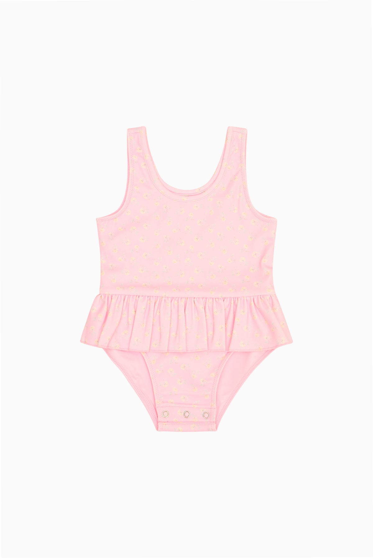 Baby floral ruffle one-piece swimsuit, light pink, gathered waist skirt