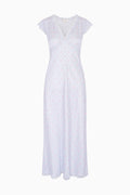 Light blue floral silk-blend maxi dress with V-neck, cap sleeves and lace-trim hem