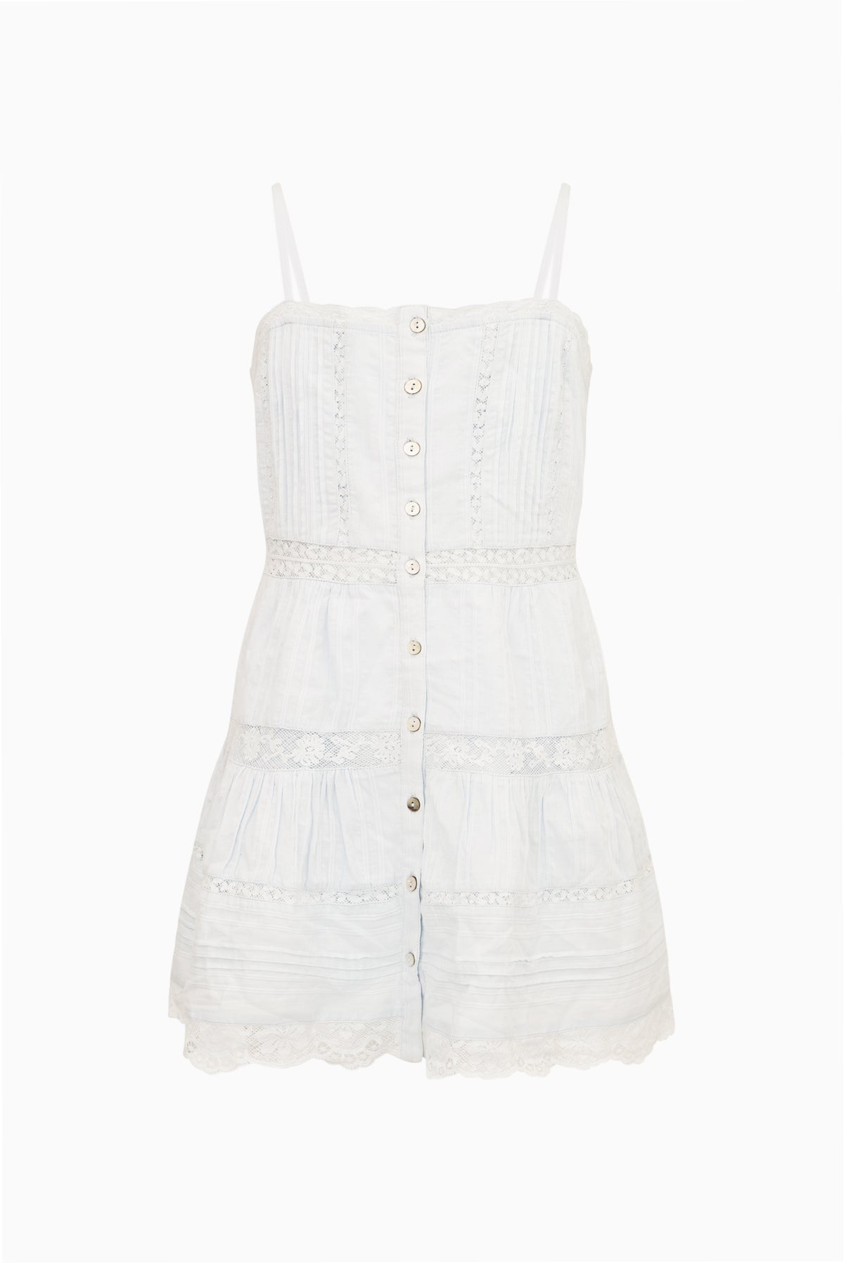 Optic white tween mini dress flat lay with spaghetti straps and button front