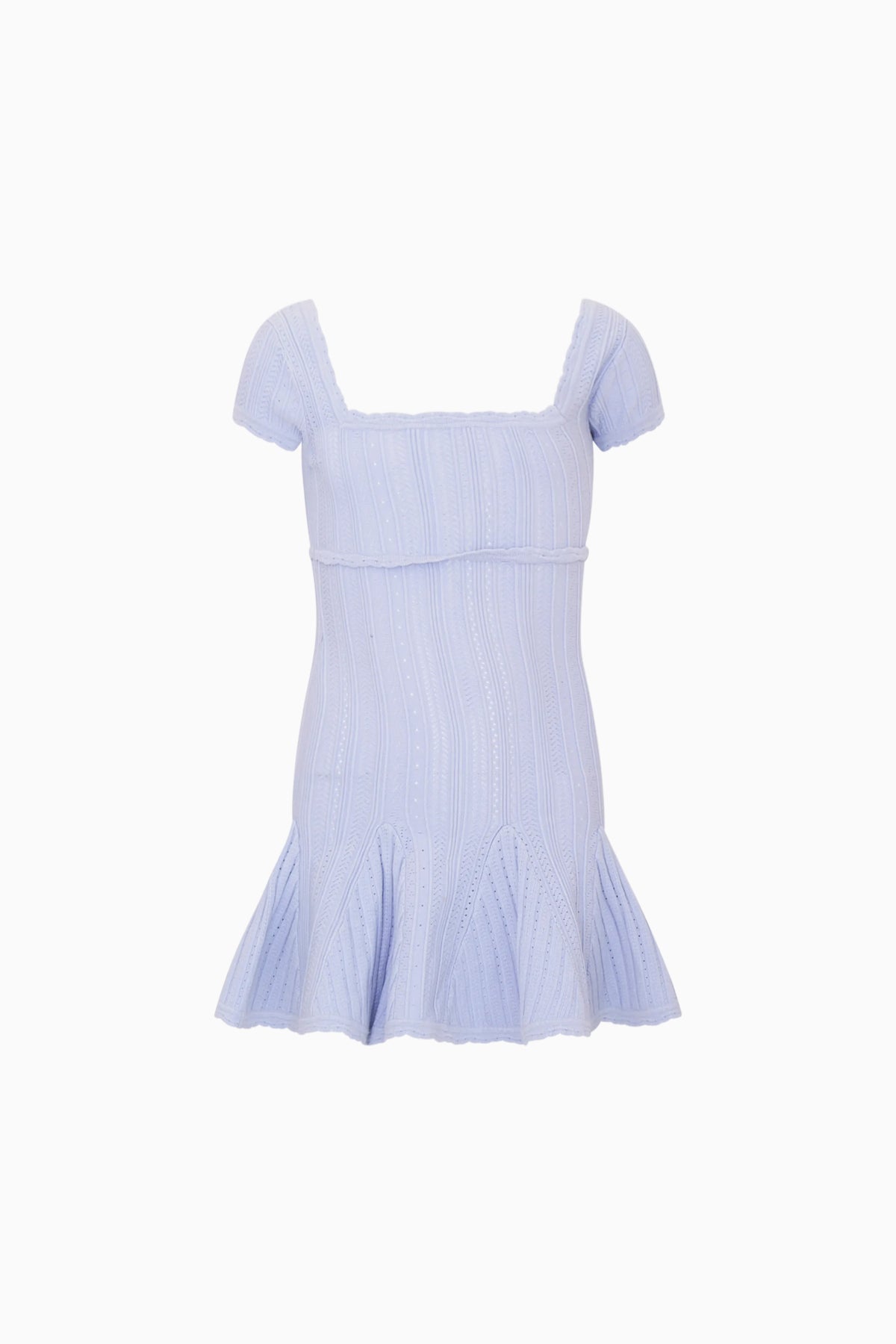Tween pointelle stretch dress in light lavender with square neck and puff sleeves