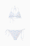 Girls' light blue floral triangle bikini with halter ties and side-tie bottoms
